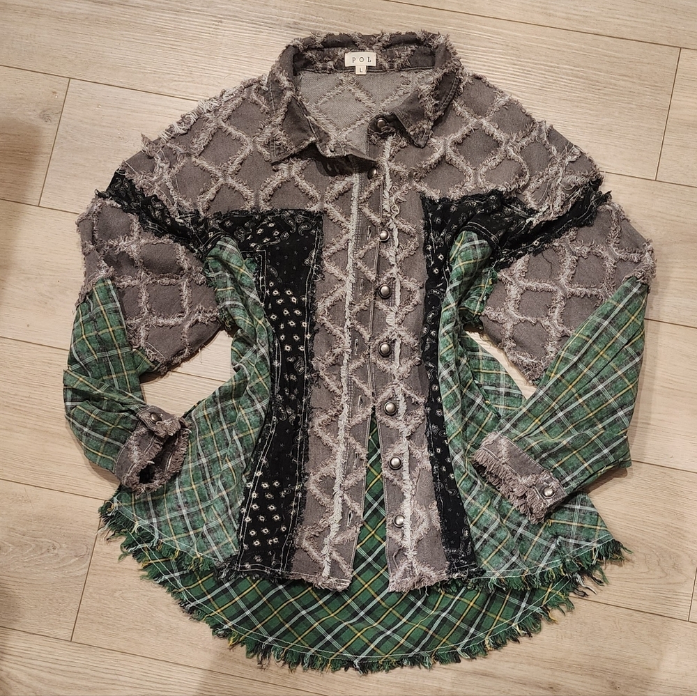 POL Patchwork Blazer in Gray and Green - image 1